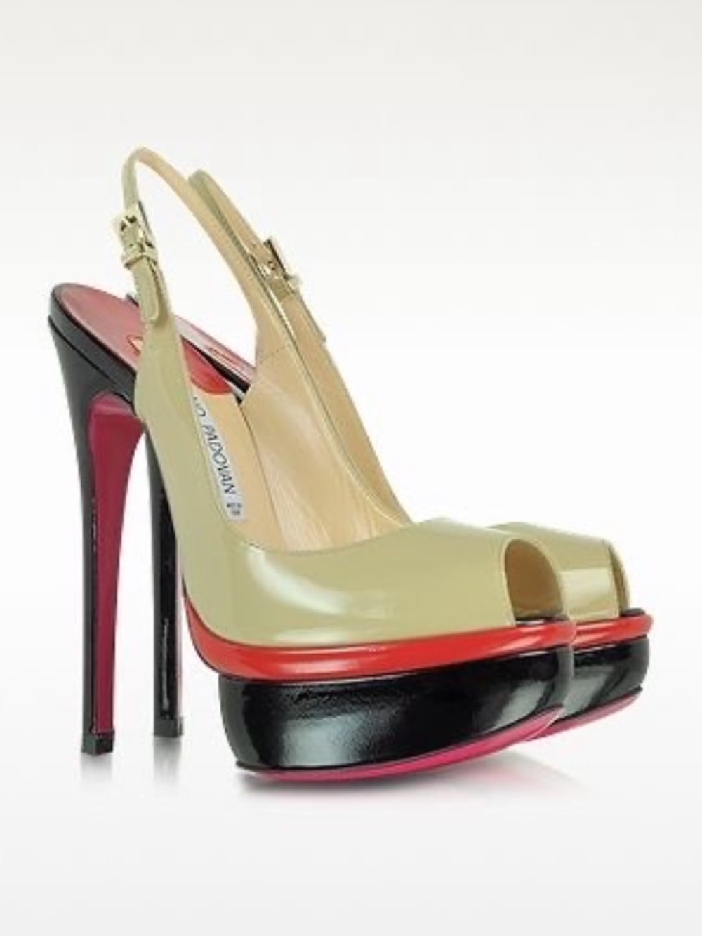 Luciano Padovan Patent Leather Platform 6”High Heel open toe sling backs sz.7.5